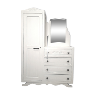 Armoire asymétrique des années 50 avec miroir biseauté