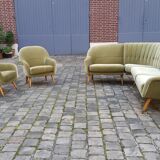 Ensemble de fauteuils Danois club organique années 50 Vert tendre glacé