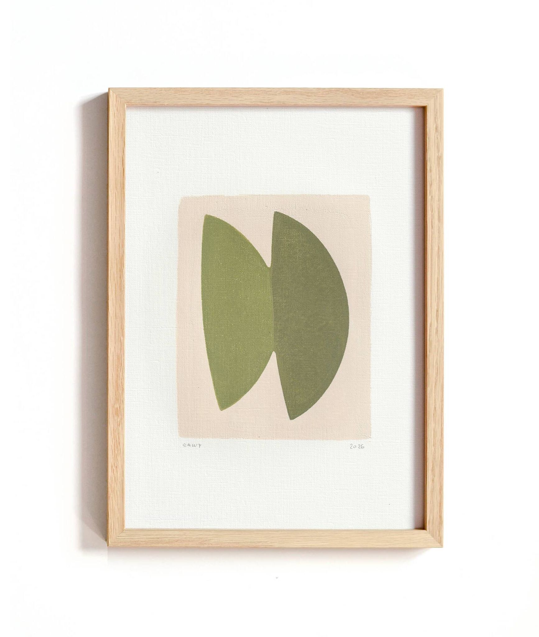 Collection de 4 peintures abstraites col.vert sauge signées Eawy