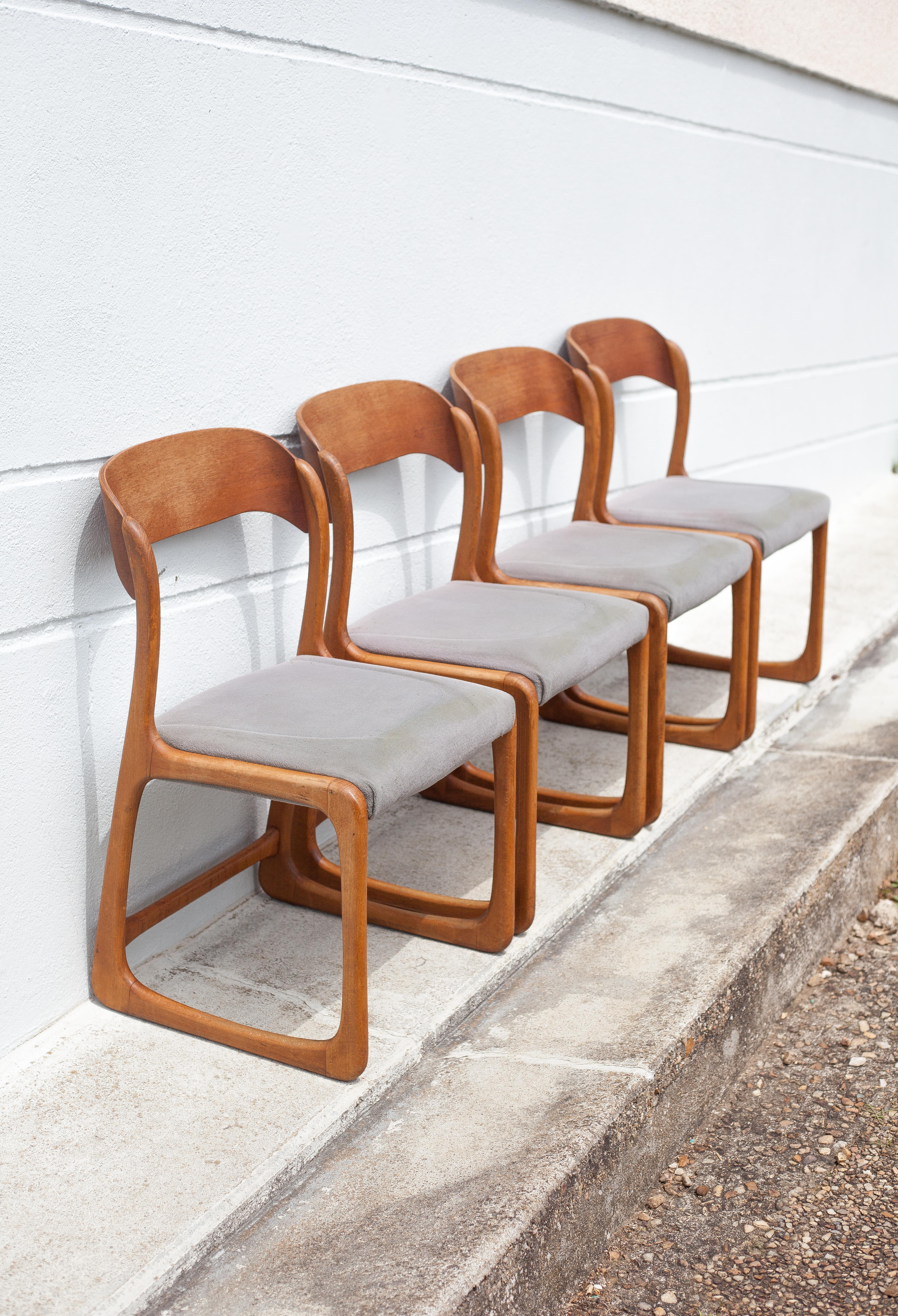 Lot 4 chairs Baumann model Sled sled, wooden chair, Scandinavian design chair, 60s