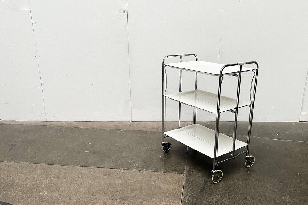 Vintage German folding service trolley with 3 shelves, 1970s.