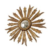 Old Wooden Sun Mirror Sunburst Mirror Gold Fifties 70cm