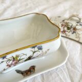 Saucière à couvercle ancienne en porcelaine de Limoges Haviland décor d'oiseaux