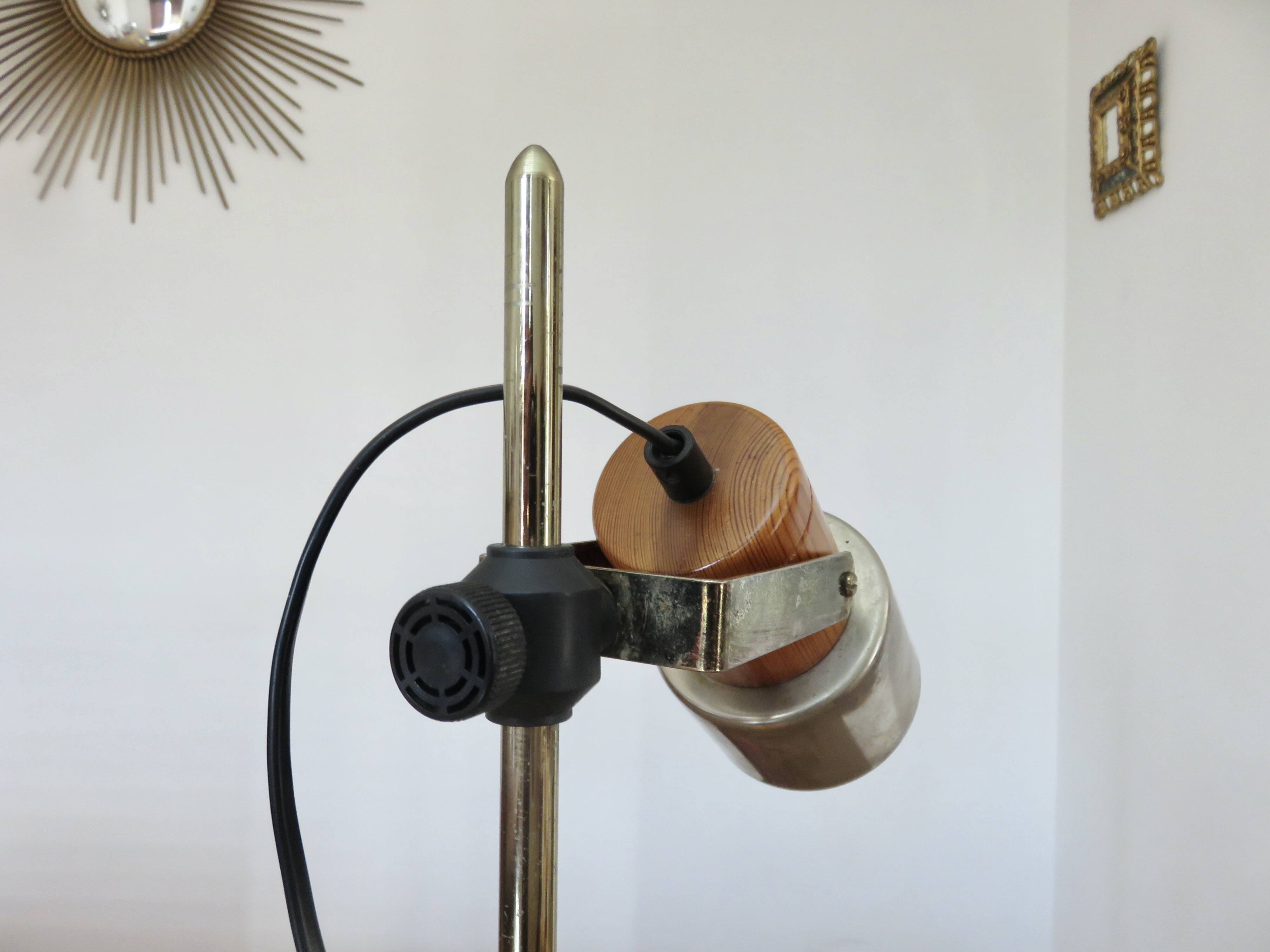 Pine and chromed metal lamp, Italy, 1970