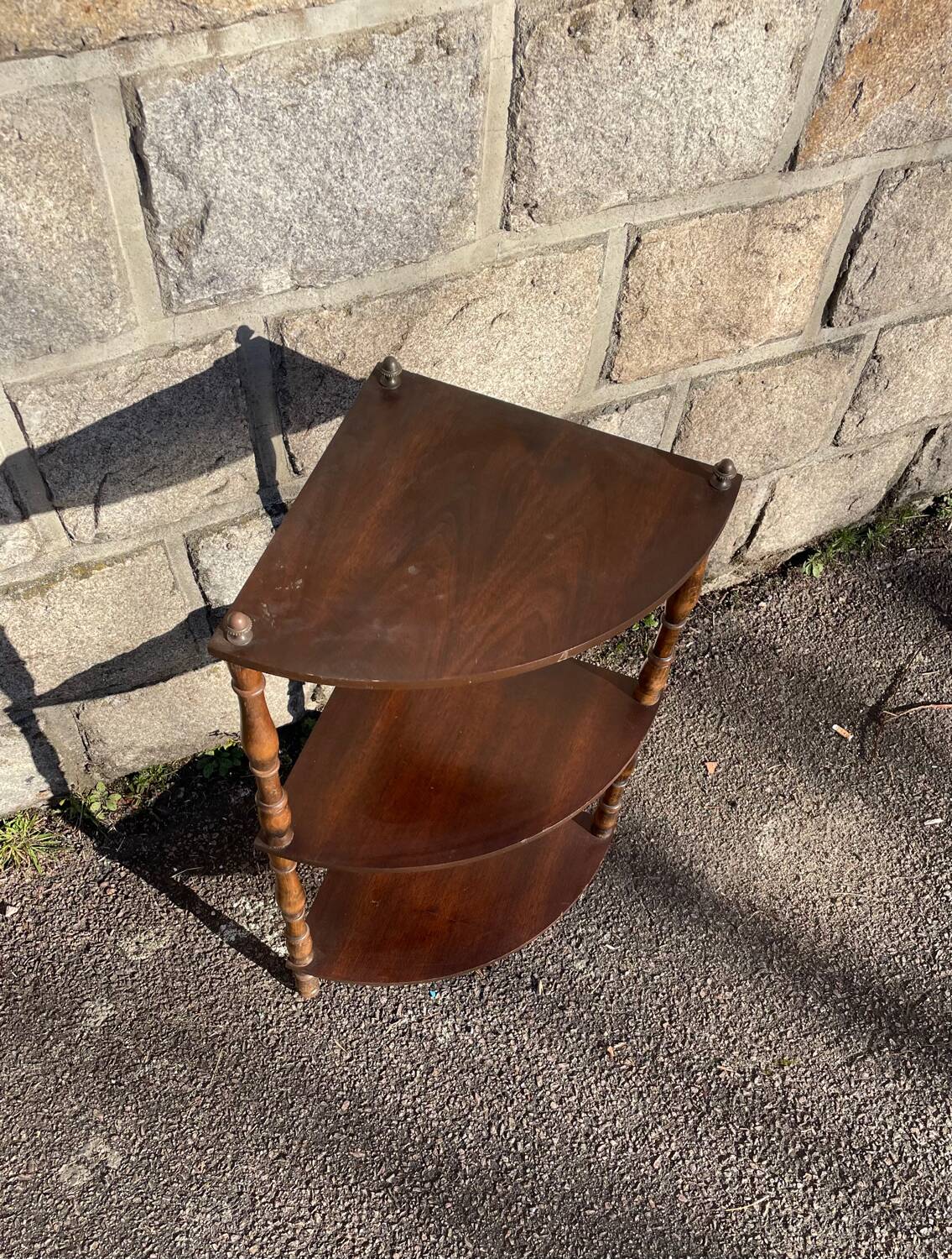 Vintage French wooden corner unit with three shelves