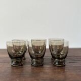 Set of 6 vintage 70s glasses with smoked grey ring feet