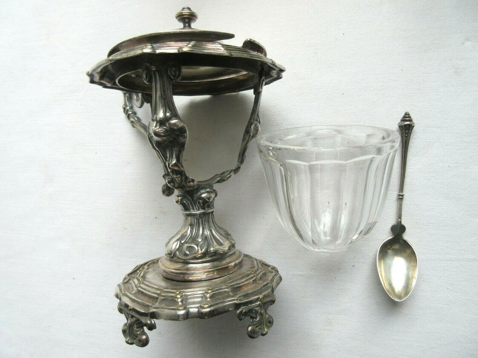 Silver and crystal mustard, mounted on foot, Napoleon III