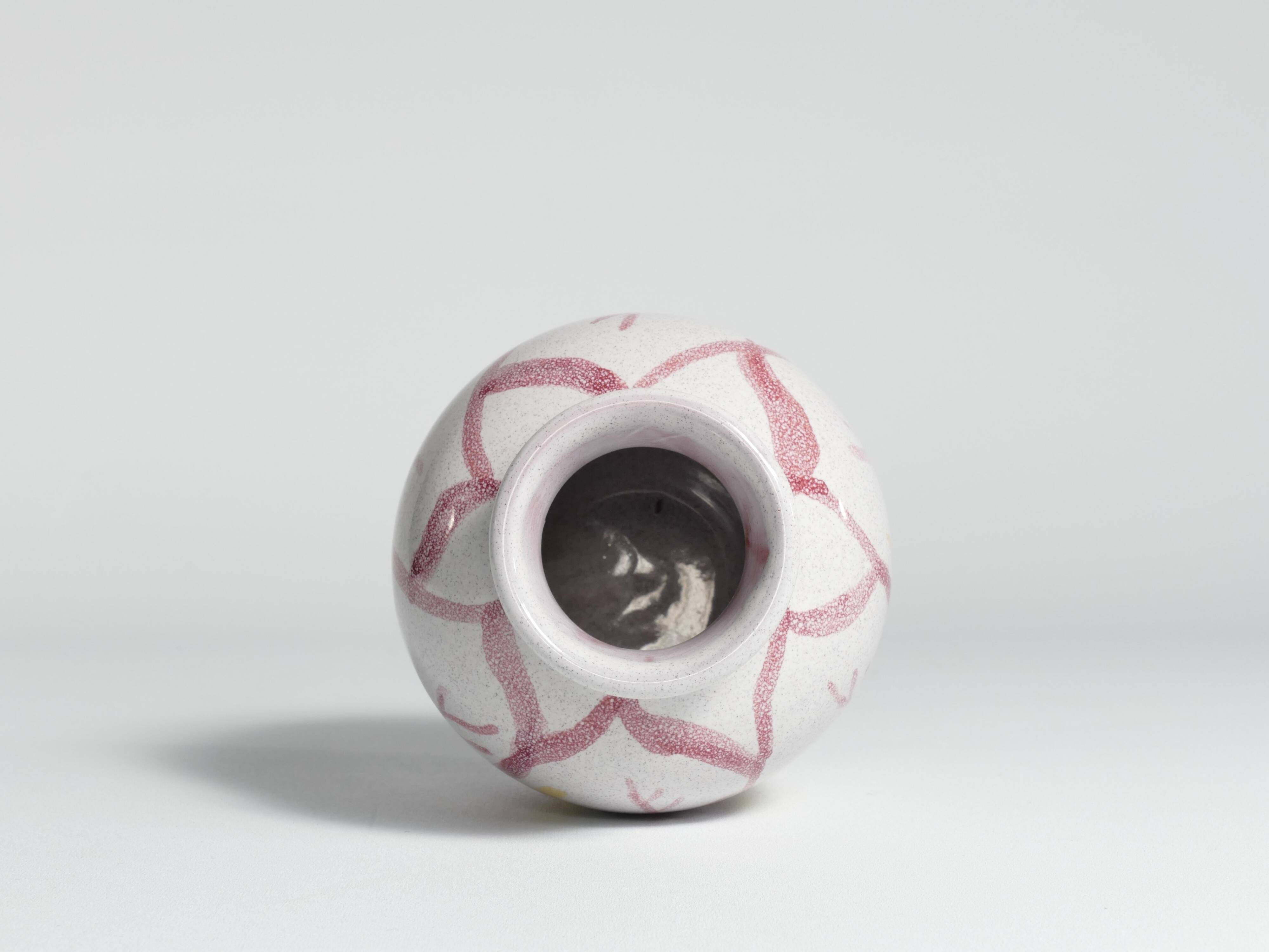 Scandinavian Modern Ceramic Vase with Red & Yellow Leaves, Alingsås Keramik 1947