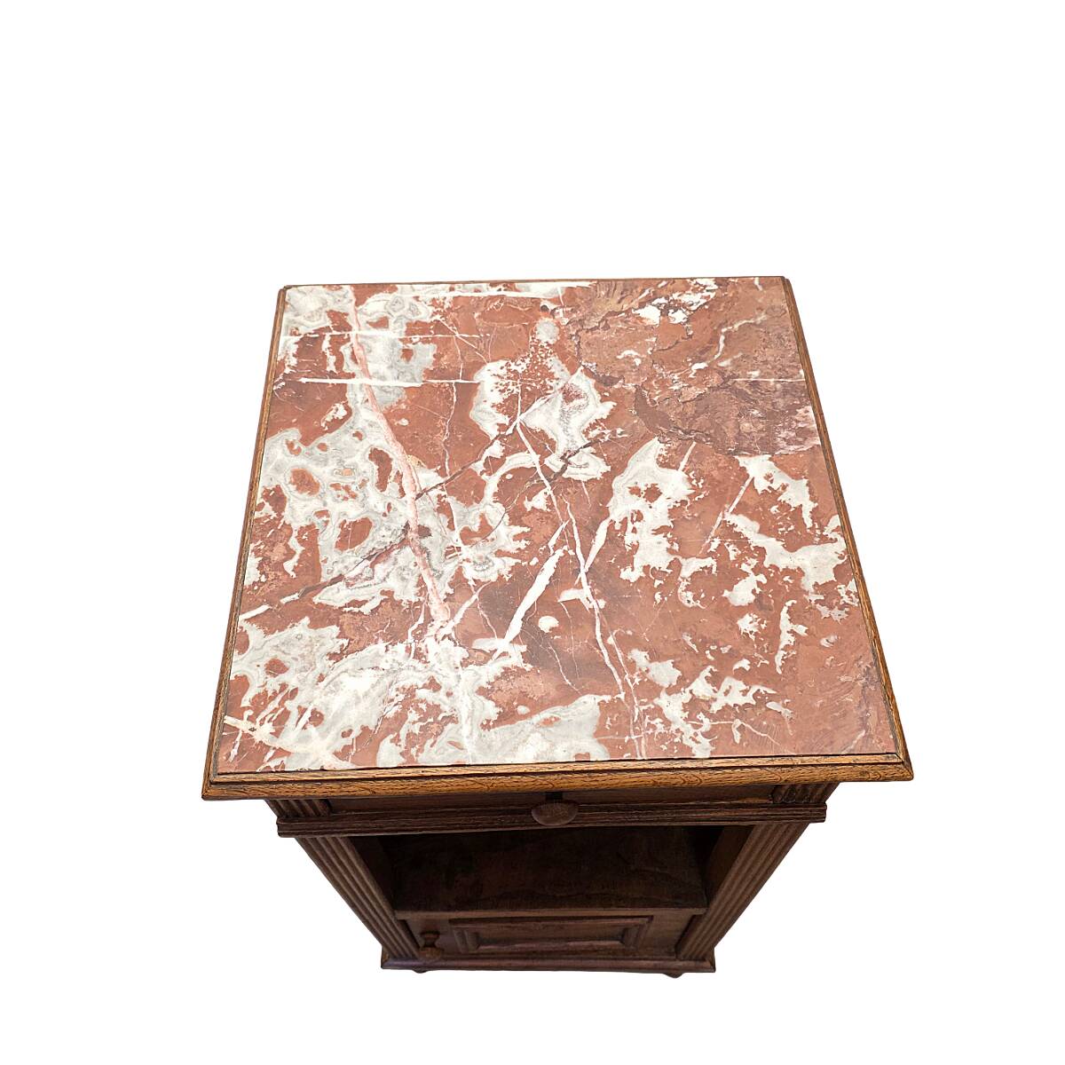 Antique French Oak Bedside Table With Marble Top, early 1900s