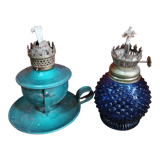 Set of two old small oil or kerosene lamps