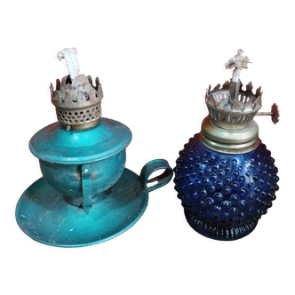 Set of two old small oil or kerosene lamps