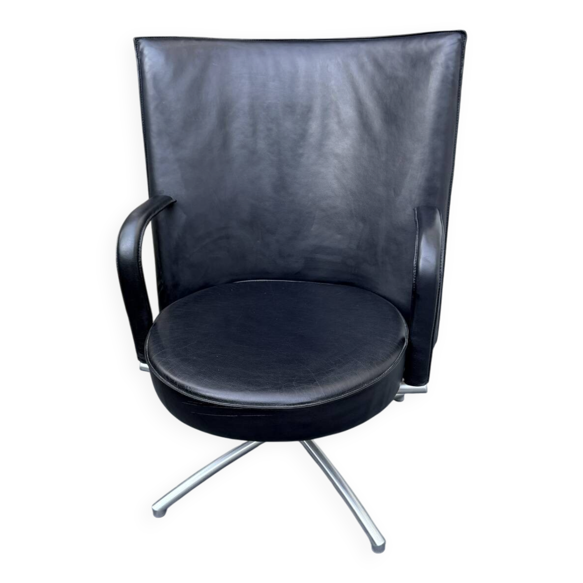Swivel armchair EJ80B “Partner” – Erik Jørgensen – black leather