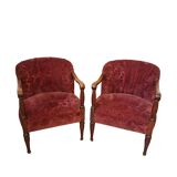 Elegante Coppia di Poltrone Vintage Anni '60 in Rovere e Velluto Damascato