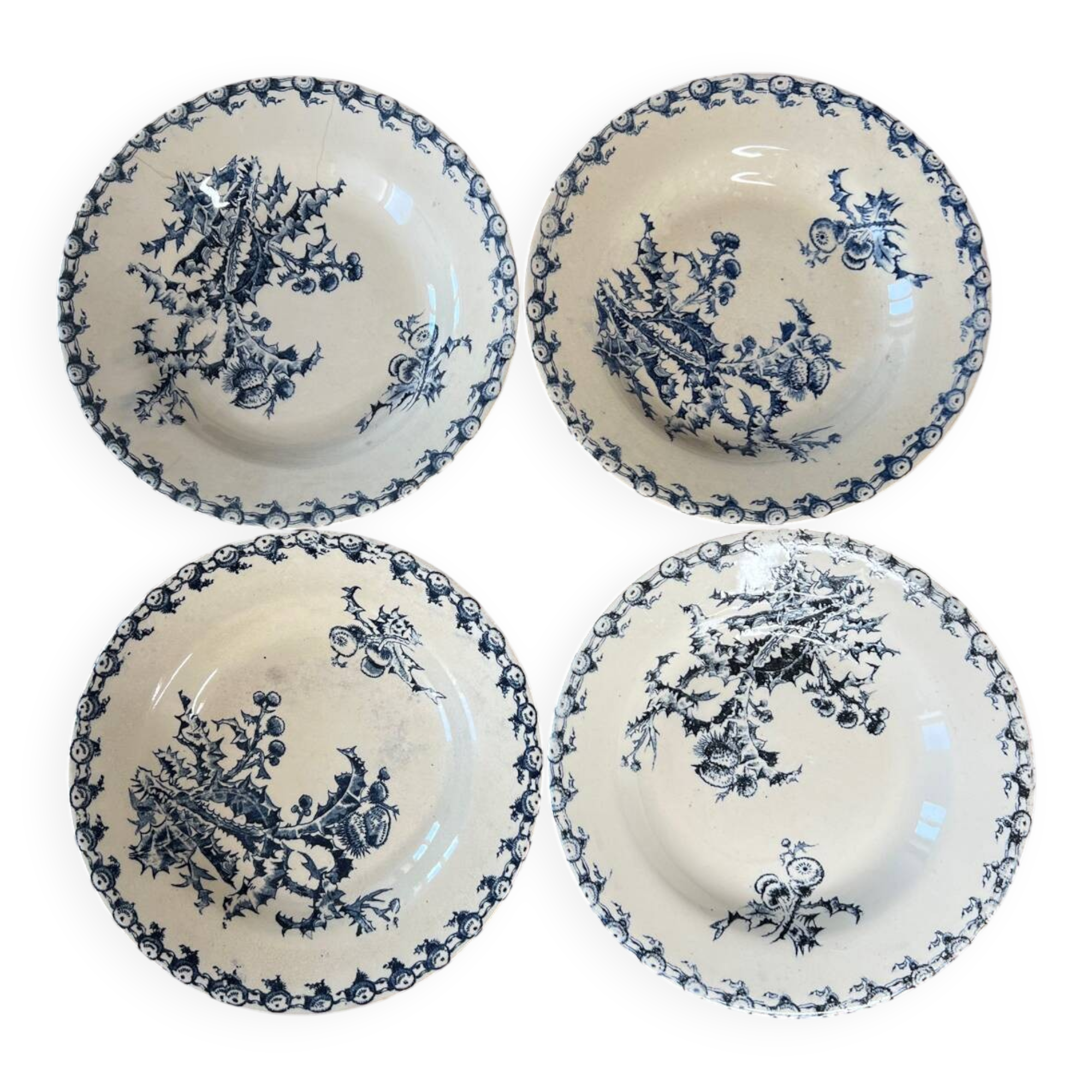 Set of 4 chardon gien terre de fer soup plates