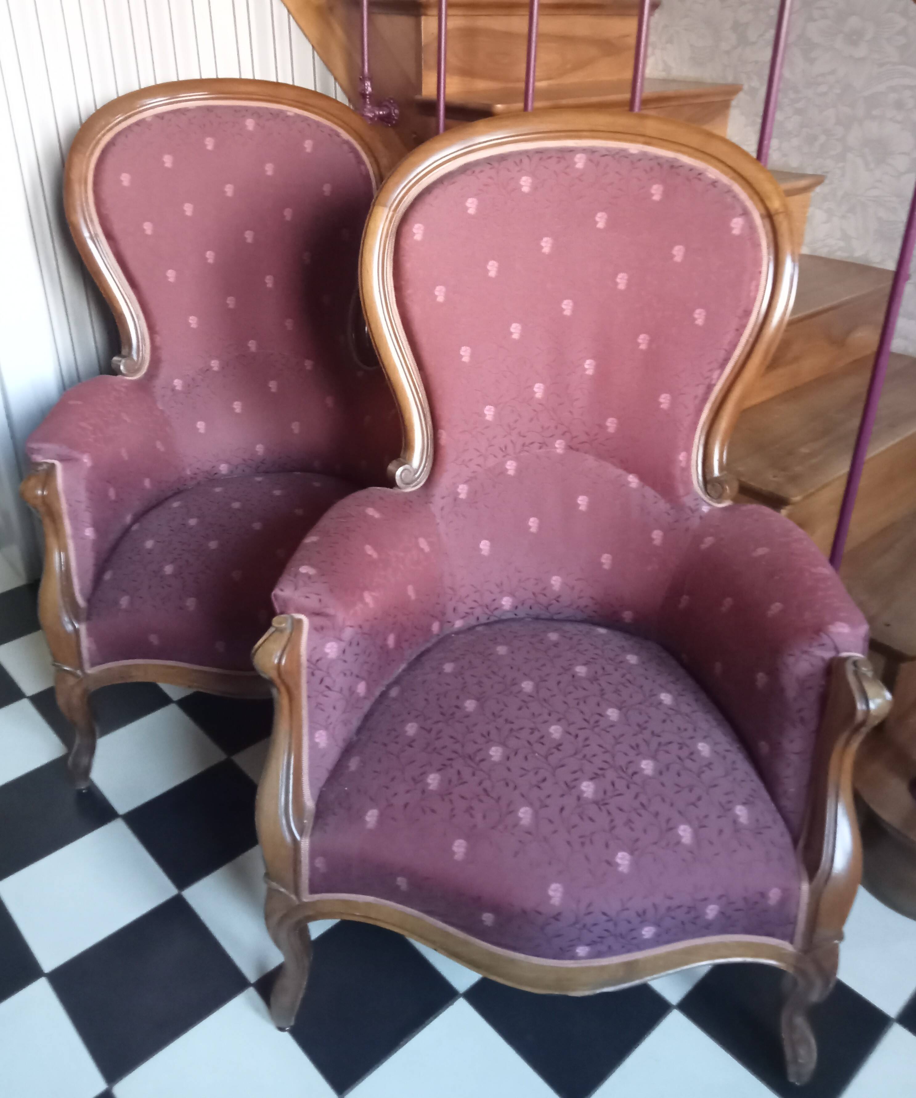 Pair of NIII walnut armchairs