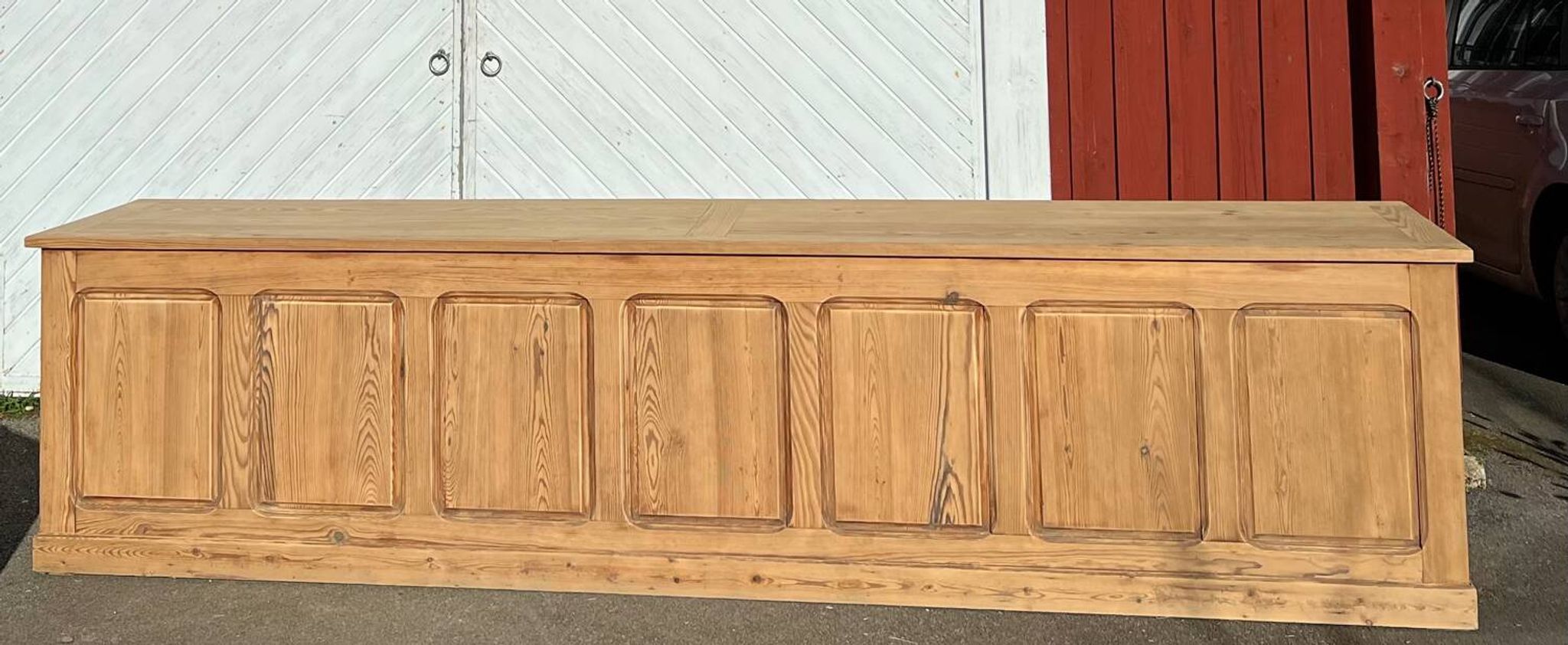 Large antique counter - solid raw wood tradesman's furniture