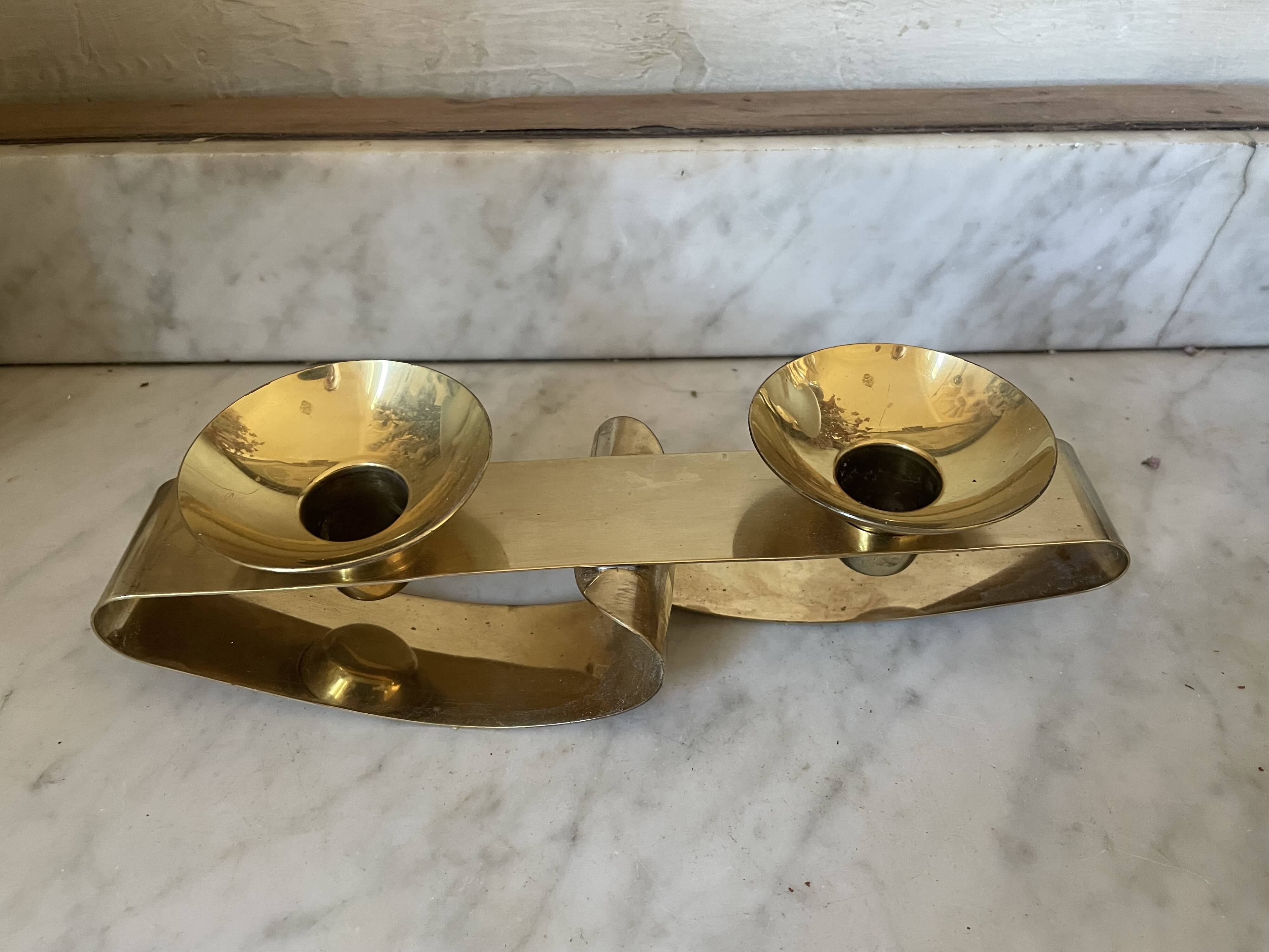 Vintage double Scandinavian candlestick in brass