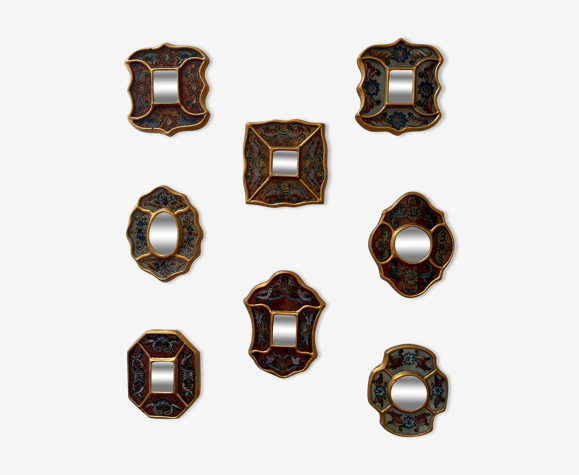 Ensemble de 8 miroirs péruviens- peinture sous verre