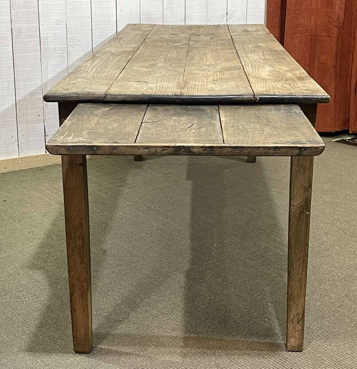 19th century farmhouse table in raw chestnut with original drawer and shelf