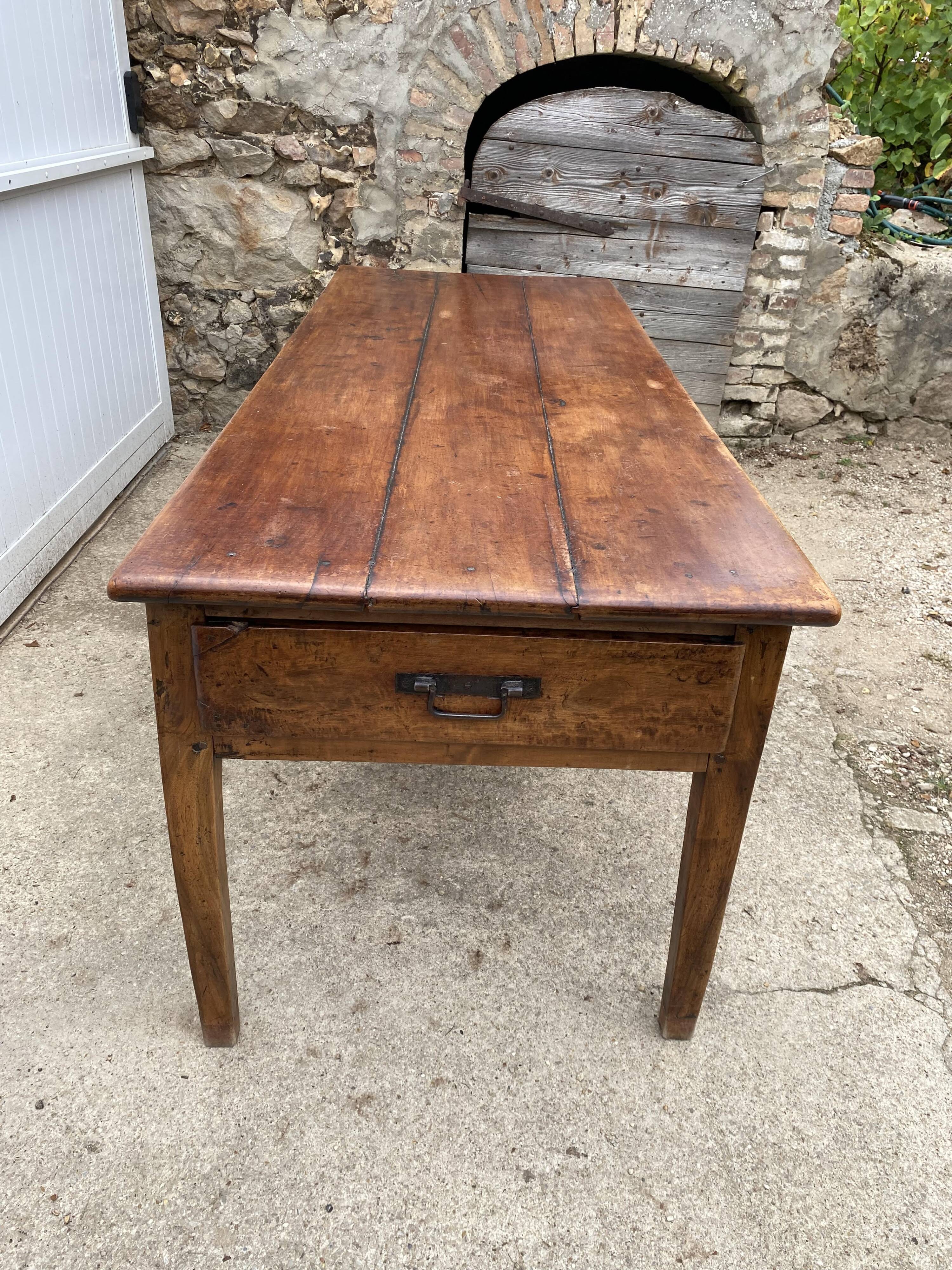 Solid wood farmhouse table with 2 drawers, 1900