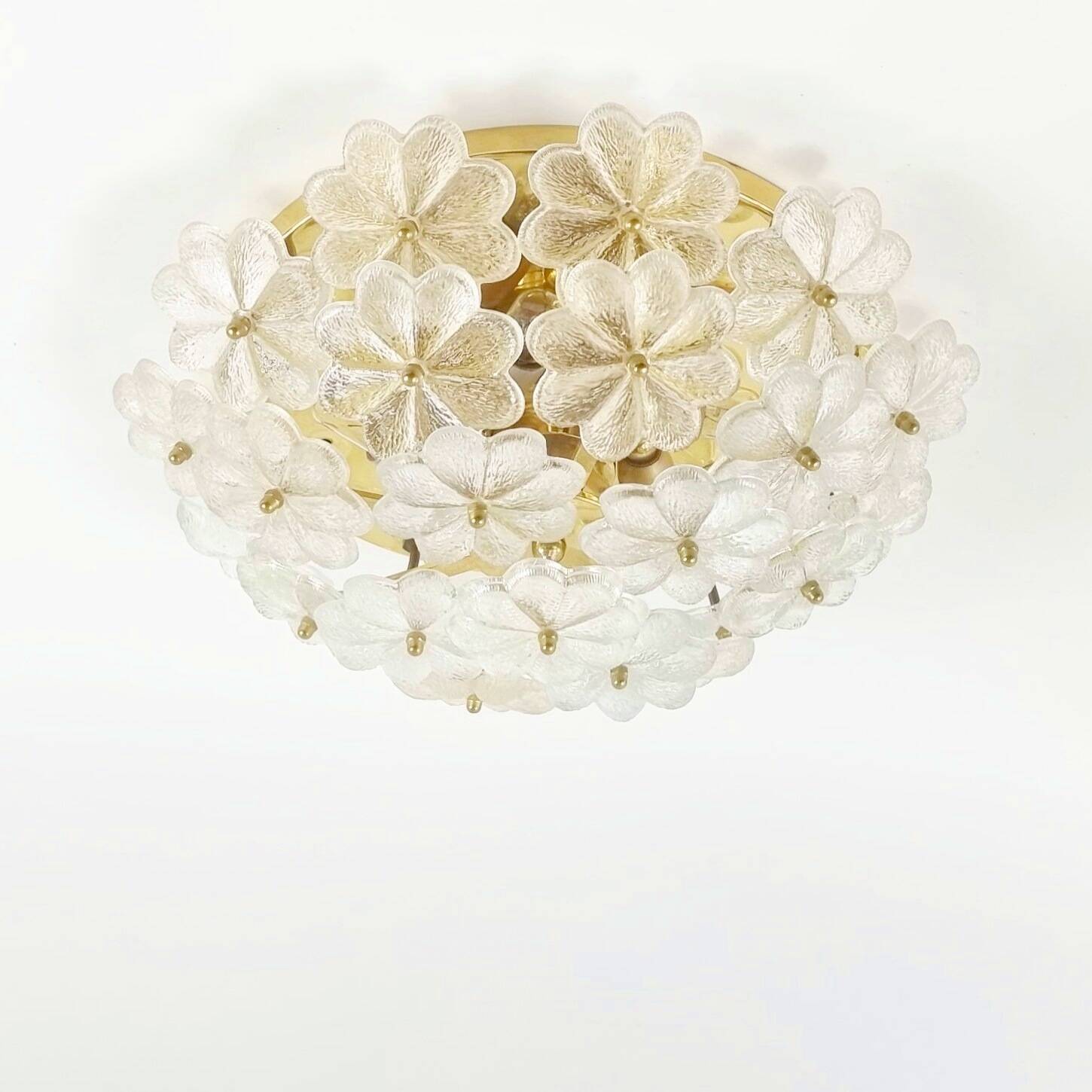 Large Mid-Century Murano Glass & Brass Flower Ceiling Light by Ernst Palme, Germany, 1960s/70s