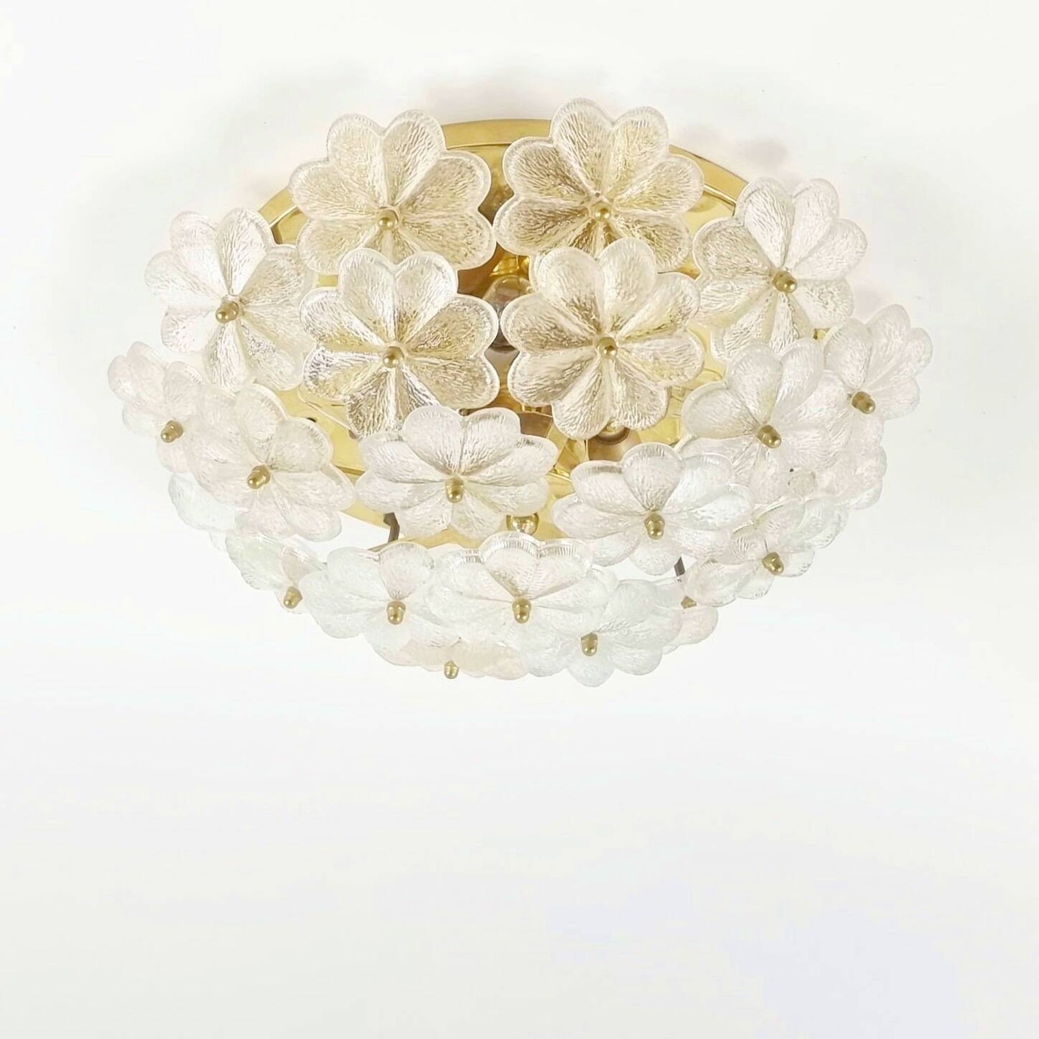 Large Mid-Century Murano Glass & Brass Flower Ceiling Light by Ernst Palme, Germany, 1960s/70s