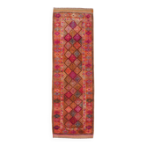 Long Tapis Couloir Vintage Orange et Fuchsia à Motifs Géométriques,91x278Cm