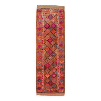 Long Tapis Couloir Vintage Orange et Fuchsia à Motifs Géométriques,91x278Cm