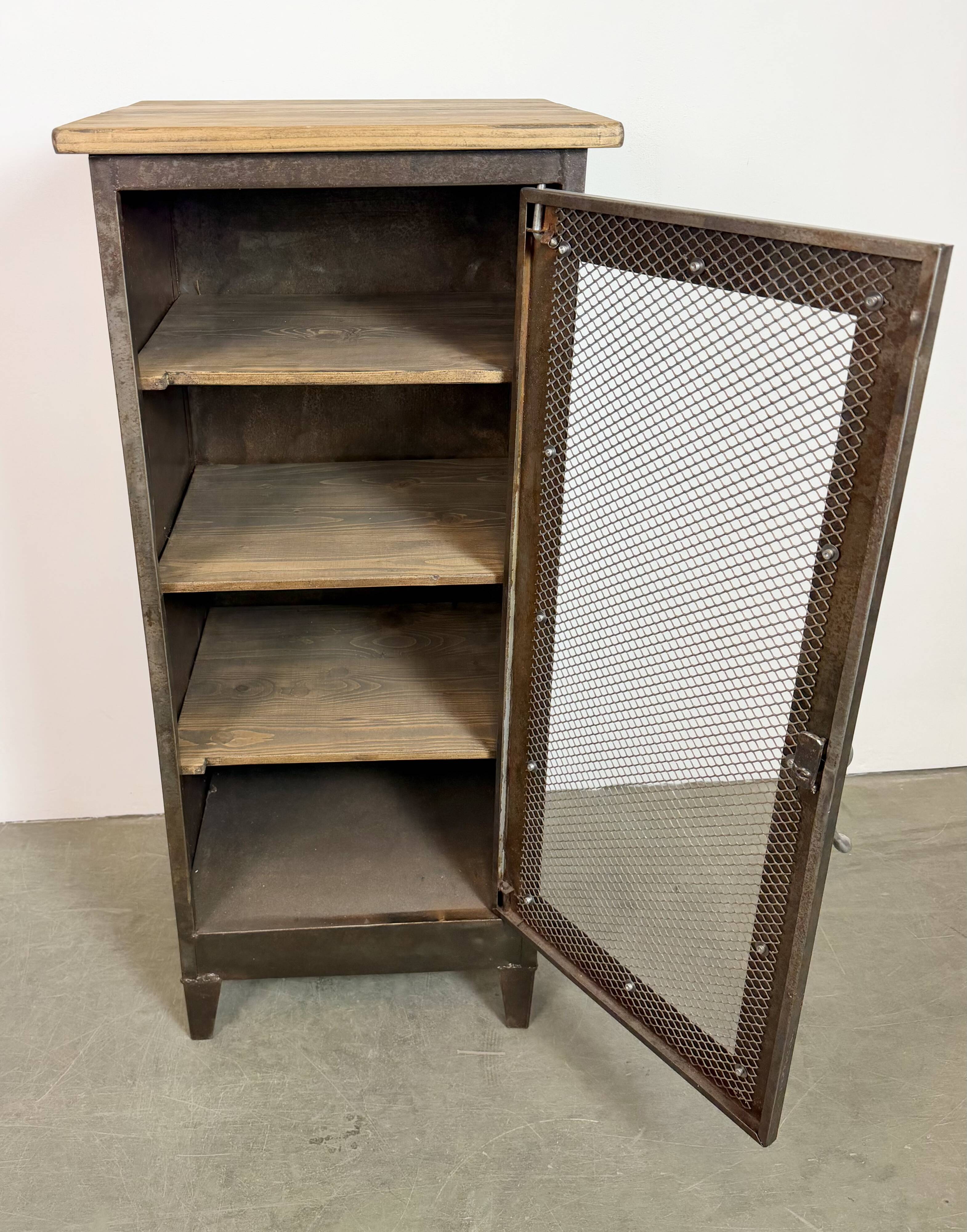 Industrial Iron Cabinet with Mesh Door, 1960s