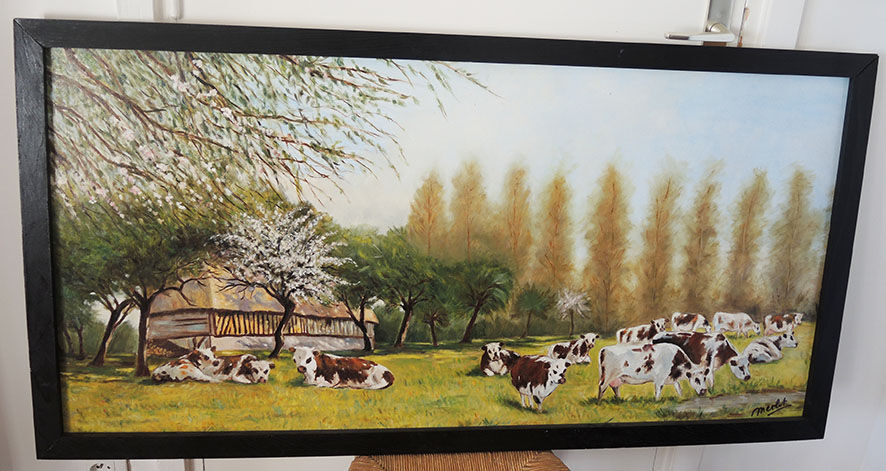 Oil on wood framed and signed Henri Merlet, 124x63 cm