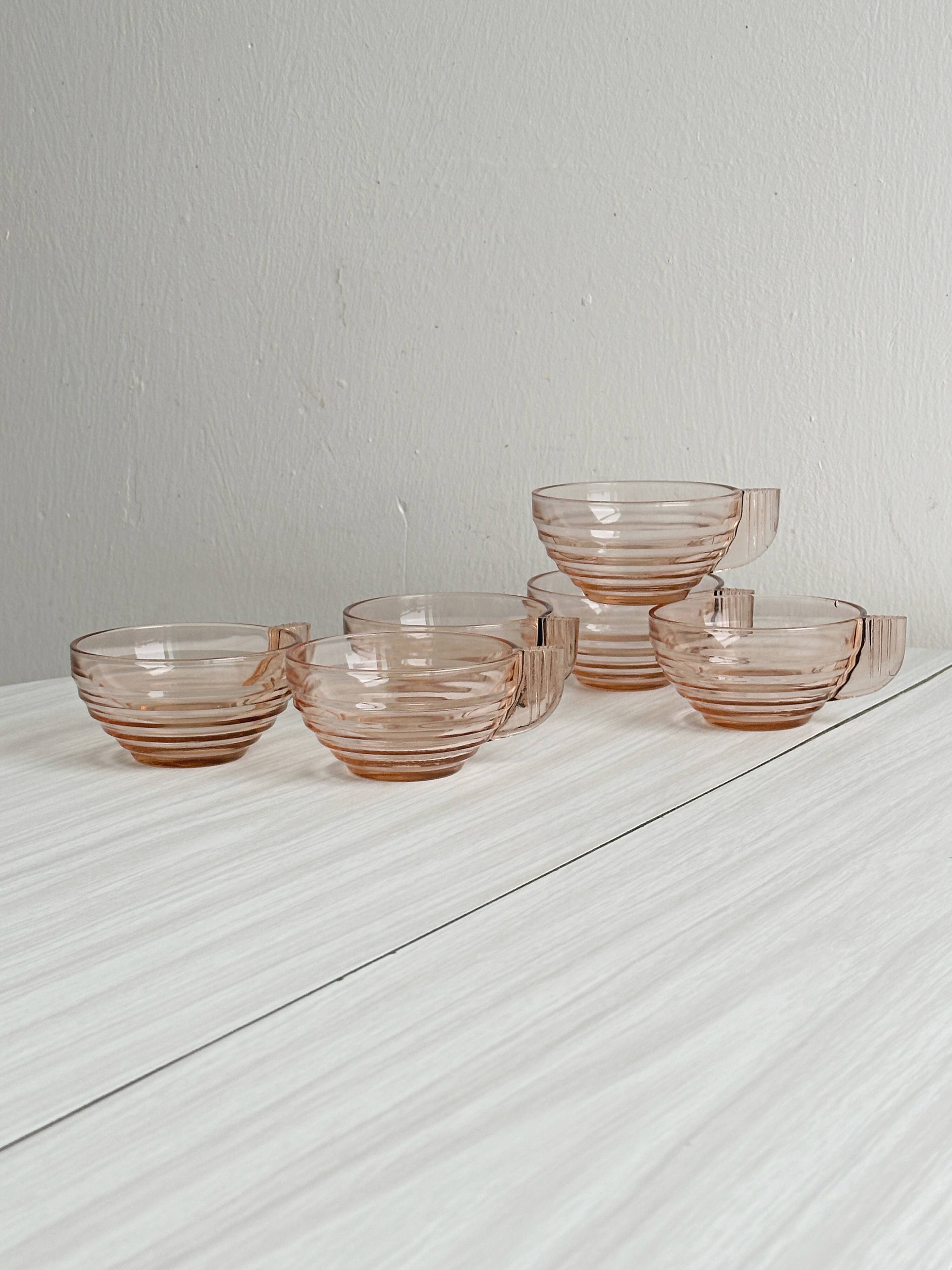 Thick old rose glass cups