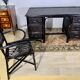 Desk and office chair in bamboo and black lacquered rattan, 60s, 70s