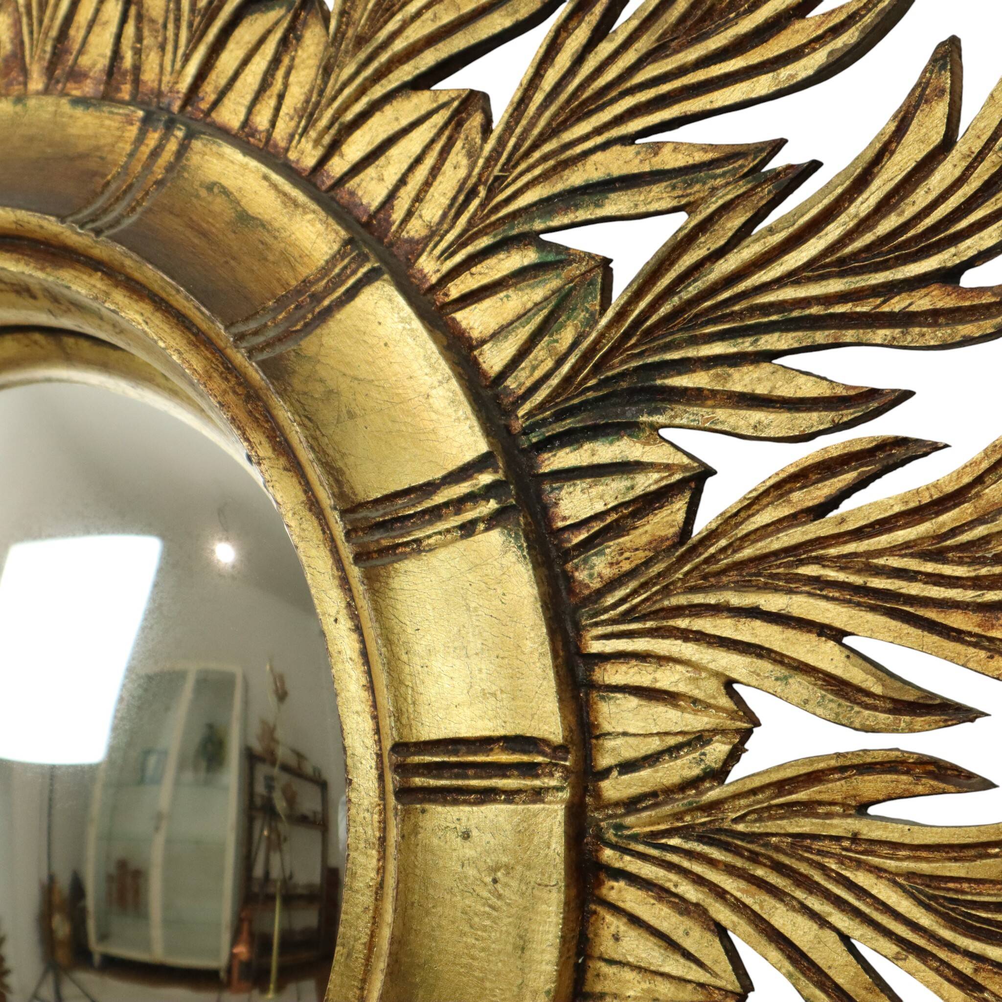 Large Rare Wooden Sun Mirror Sunburst Gold Leaf XL 86cm