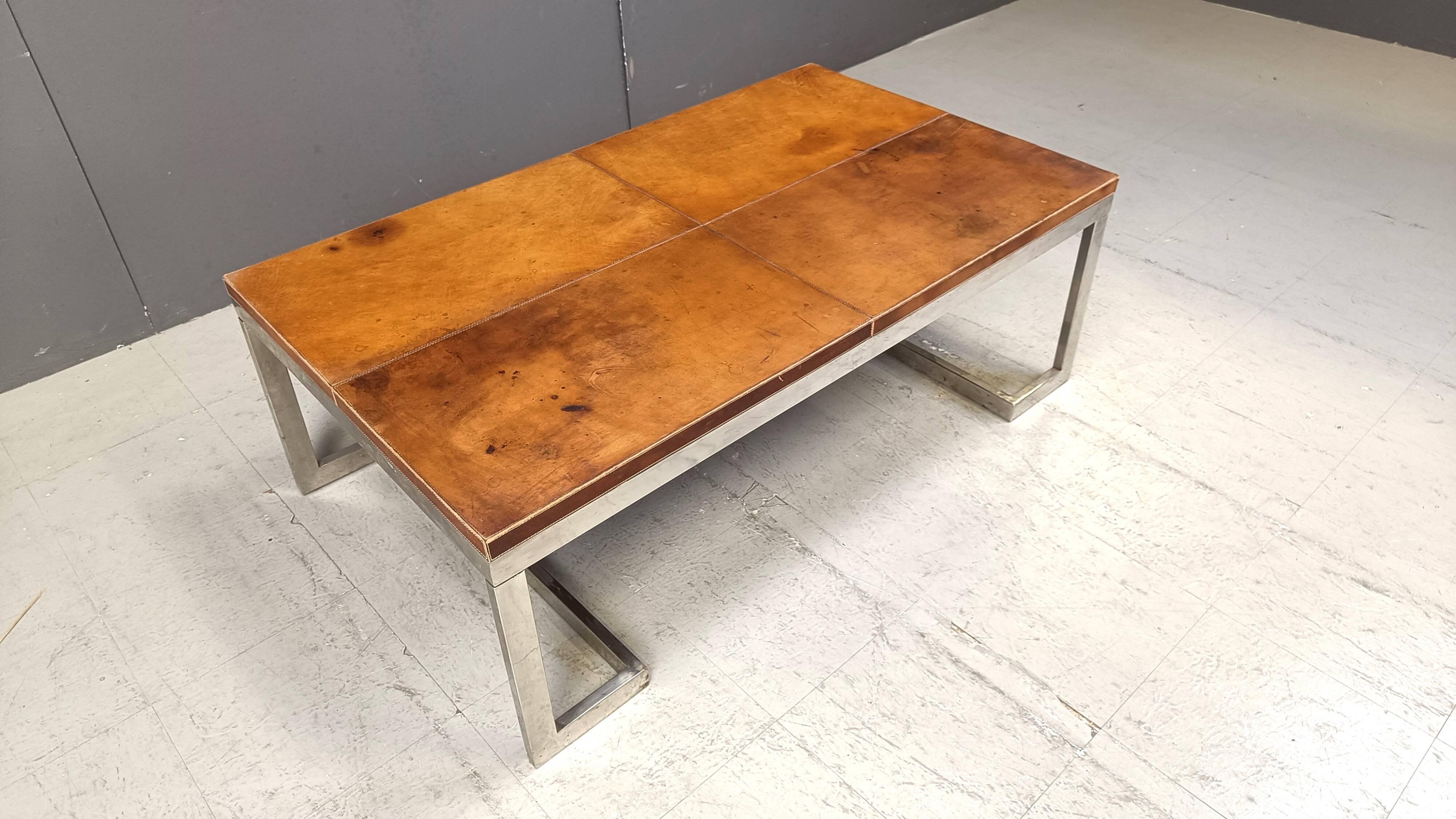 Leather and chrome coffee table, 1970s
