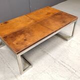 Table basse en cuir et chrome, années 1970