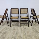 Folding wooden chairs with raffia, 1970s.