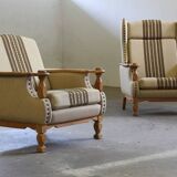 Vintage 1960s set of low & high back lounge chair oak, style of Henning Kjærnulf