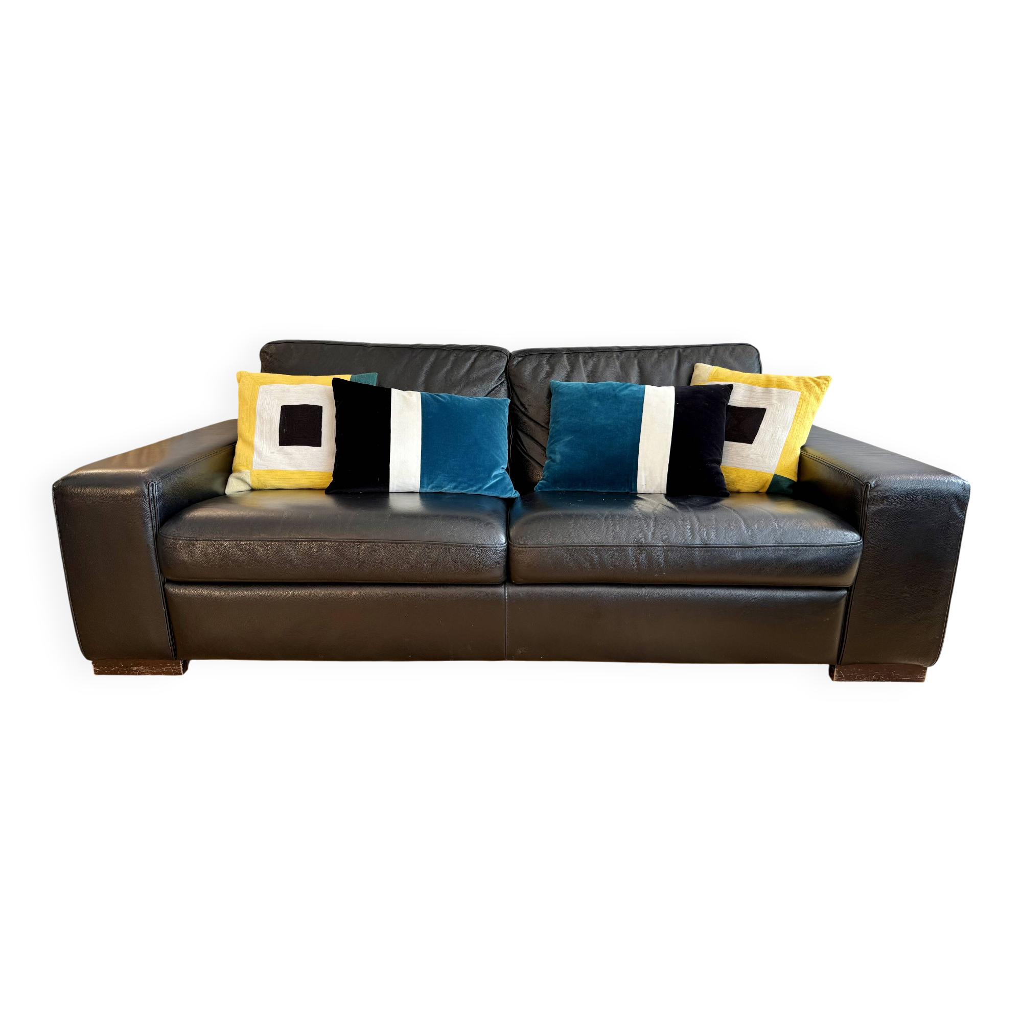 Roche Bobois black leather convertible sofa bed – sleeping area 140 – 205 cm