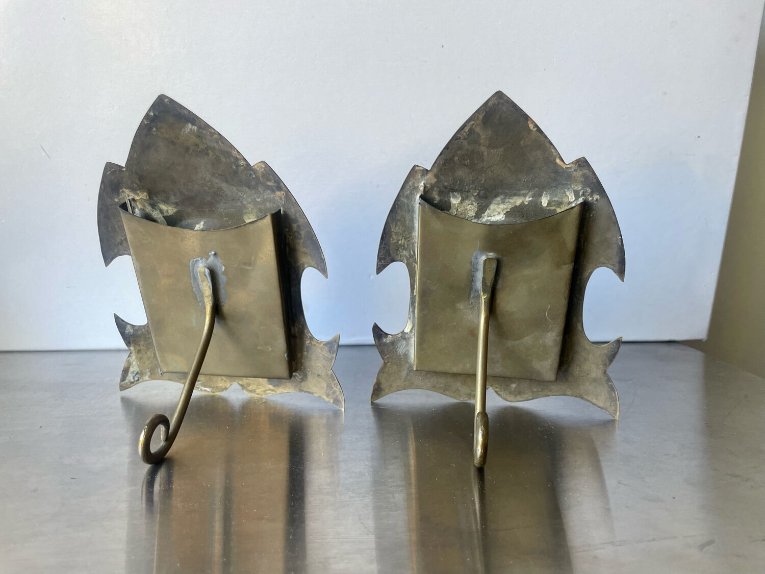 Pair of gothic metal brass picture frames