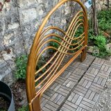 Rattan and leather headboard 140cm vintage 1970