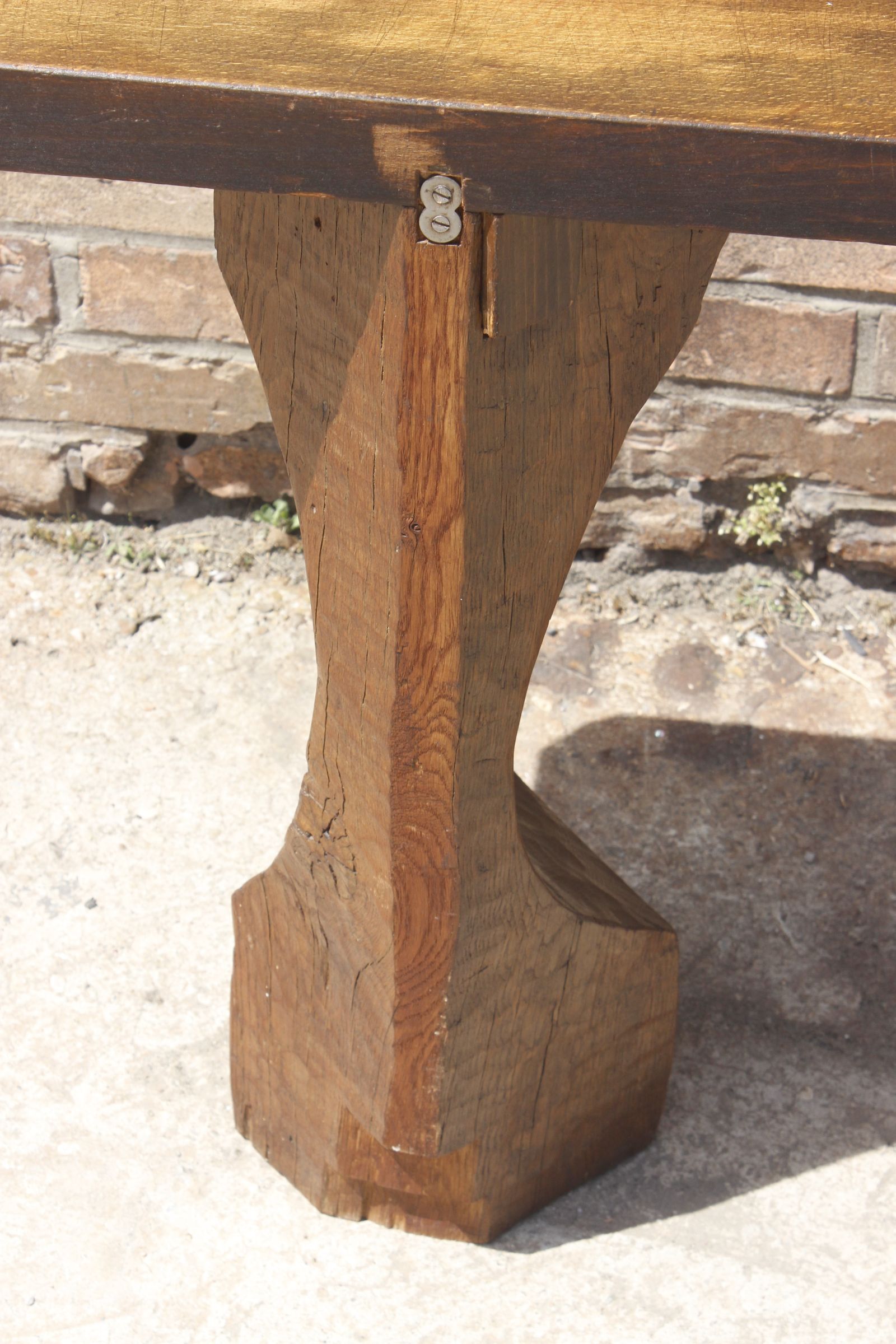 Brutalist console in solid wood worked with gouge & wrought iron, France 1950s