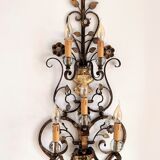 Appliques murales italiennes en cristal et fer forgé doré par Banci Florence, années 1960