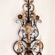 Appliques murales italiennes en cristal et fer forgé doré par Banci Florence, années 1960