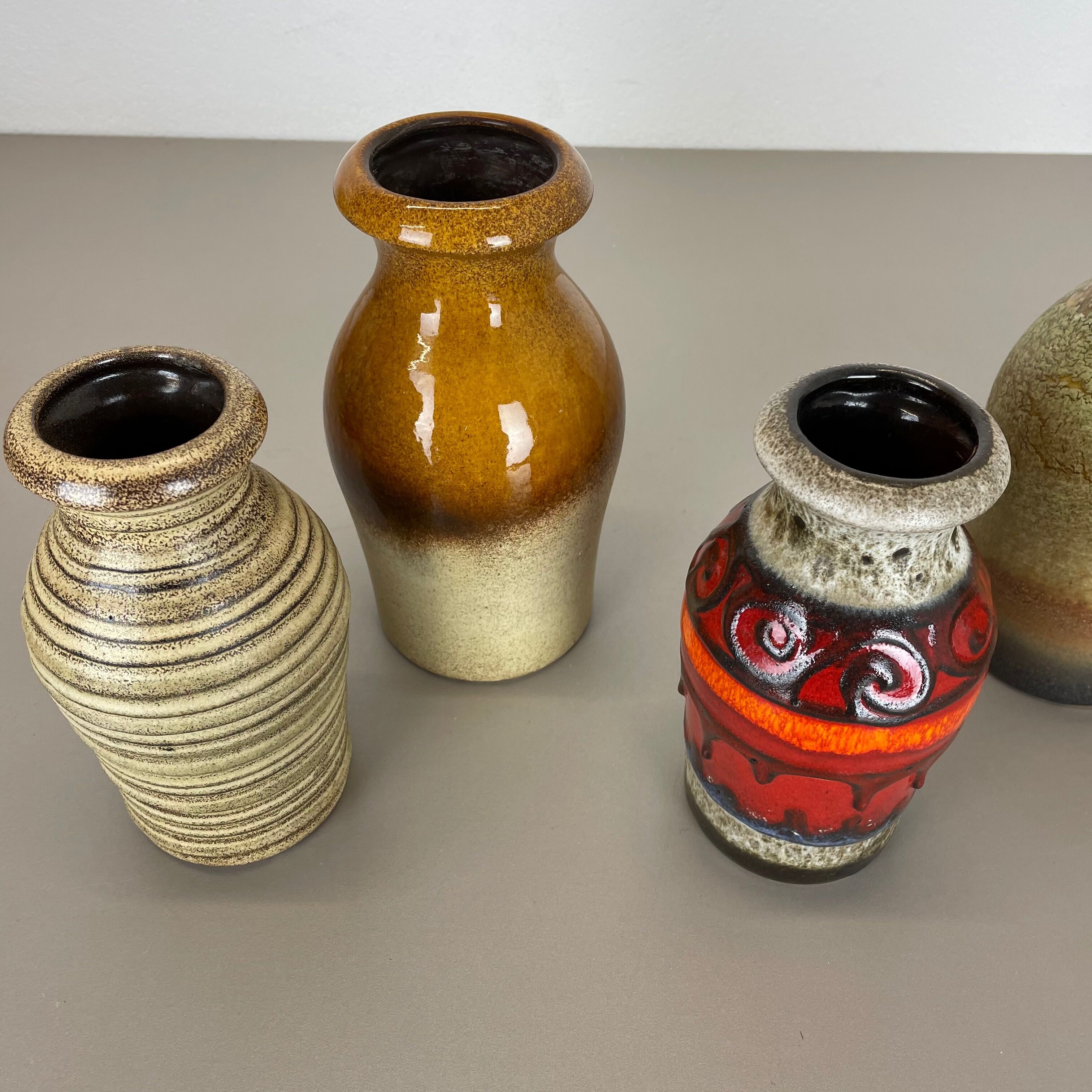 Set of five vintage pottery fat lava vases made by scheurich, germany, 1970s