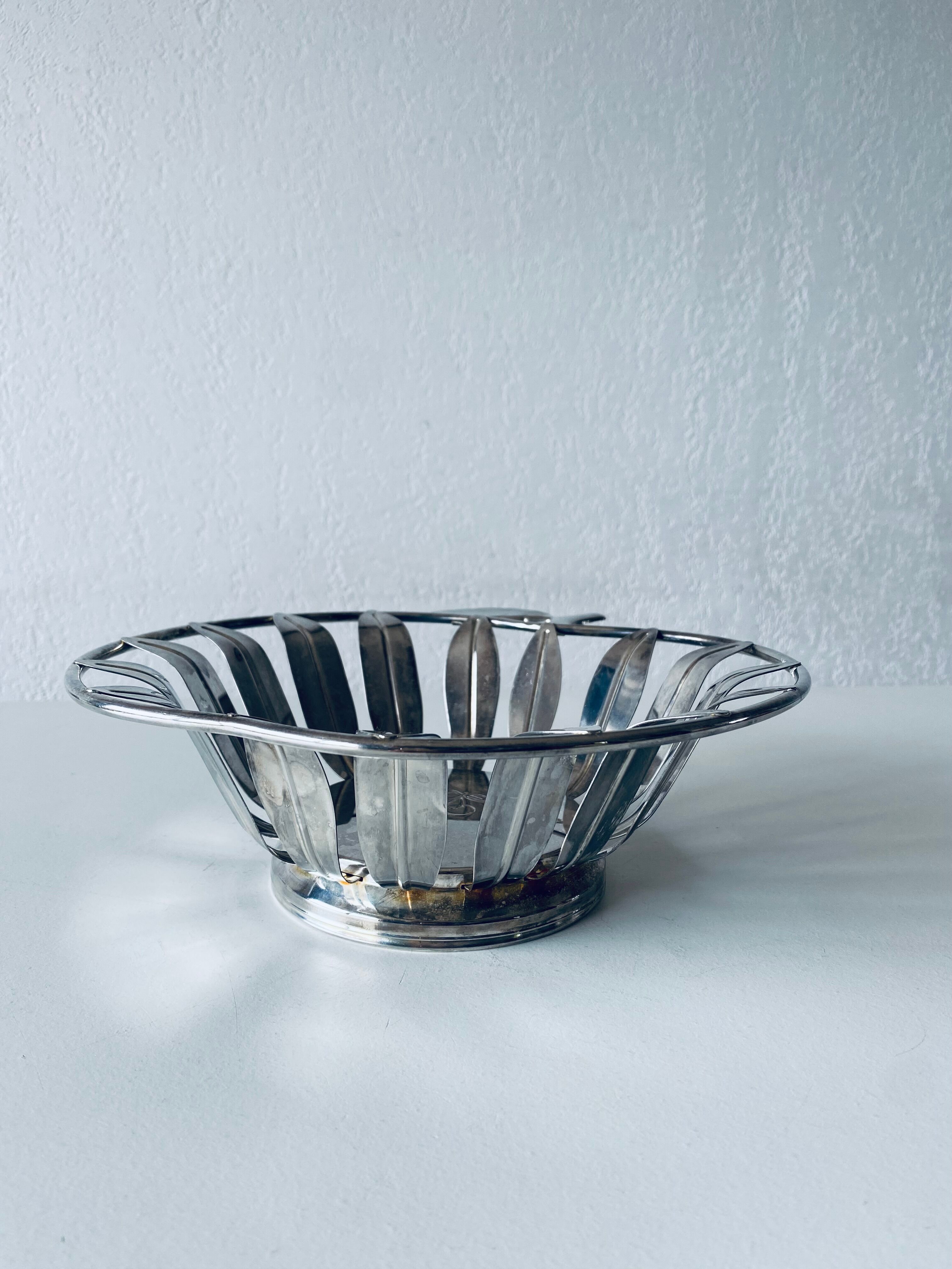 Vintage basket in silver metal apple shape