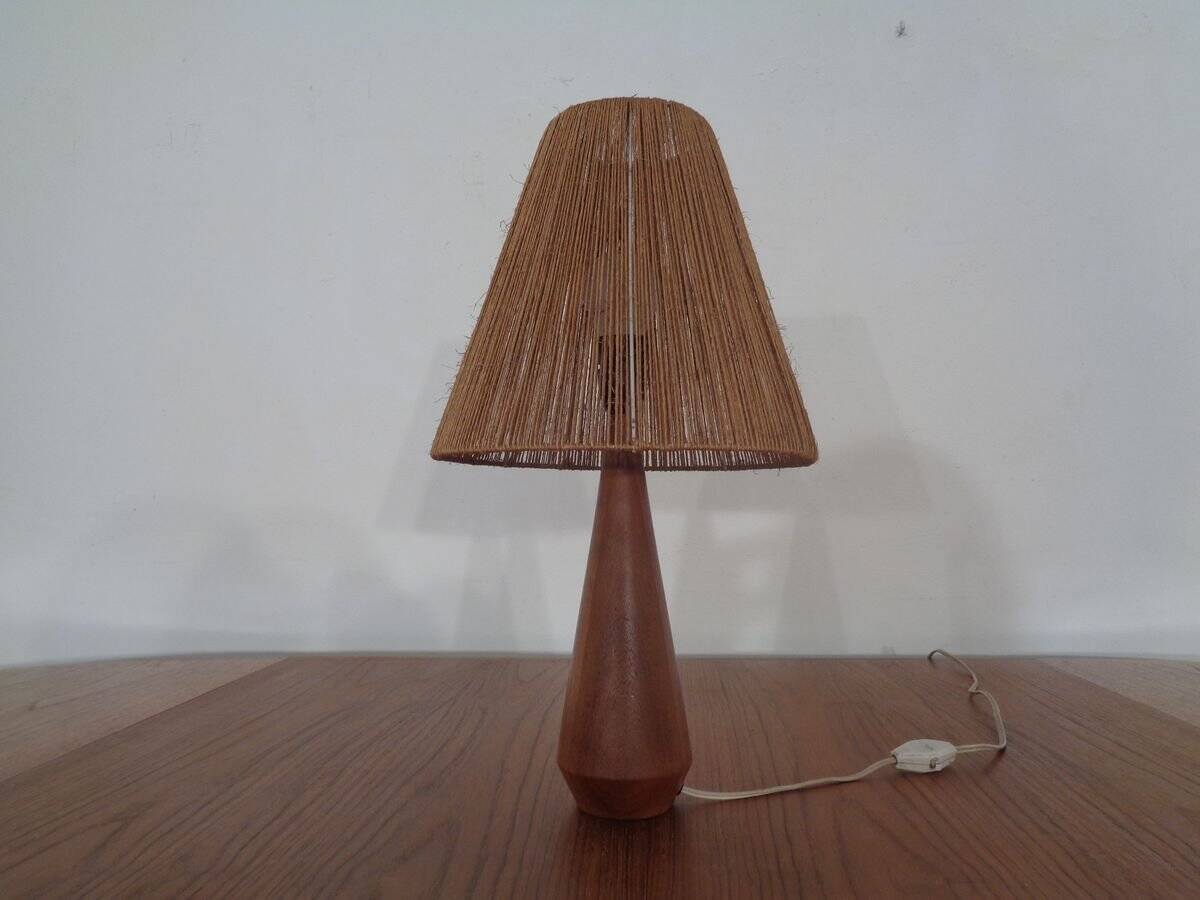 Mid-Century Danish Teak and Sisal Table Lamp, 1950s