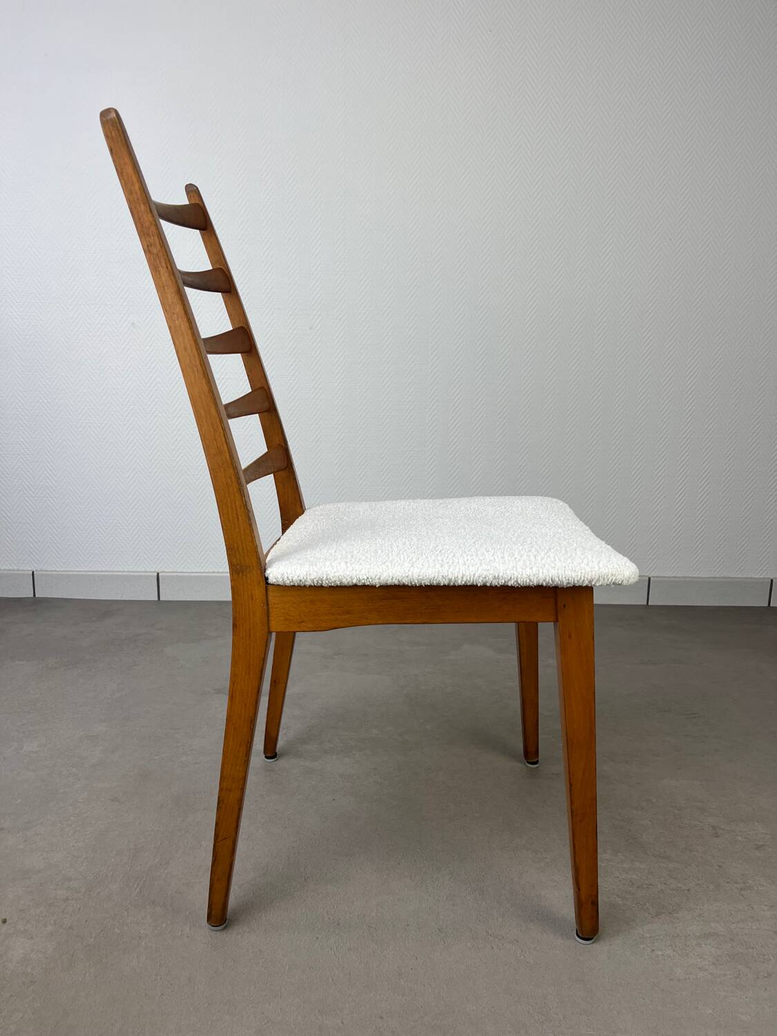 4 Scandinavian chairs, teak with boucle seats.