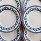 6 vintage flat plates with a blue and white goose pattern.