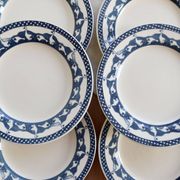 6 assiettes plates vintage motif oies bleu et blanc