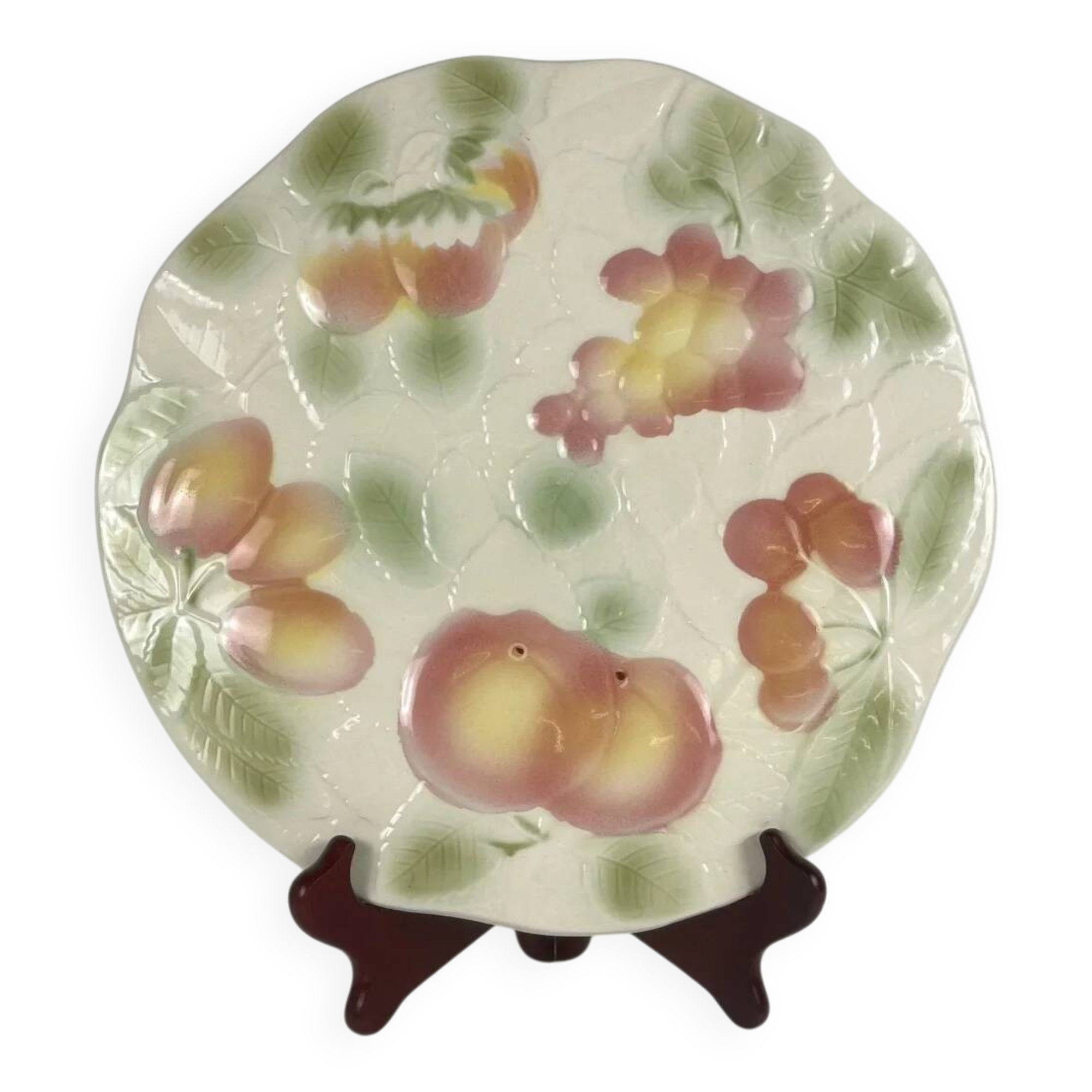 Cake or serving dish barbotine Salins, fruit pattern
